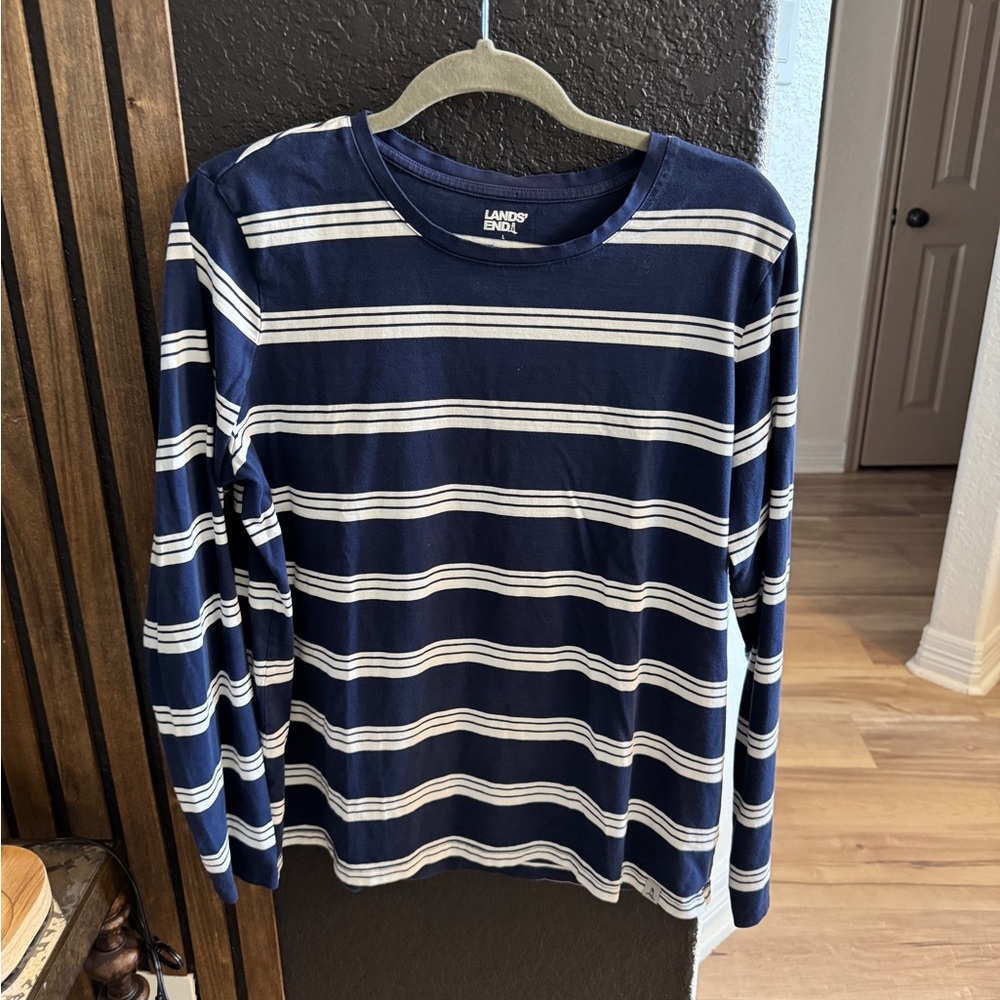 Lands' End Blue and White Striped Tee